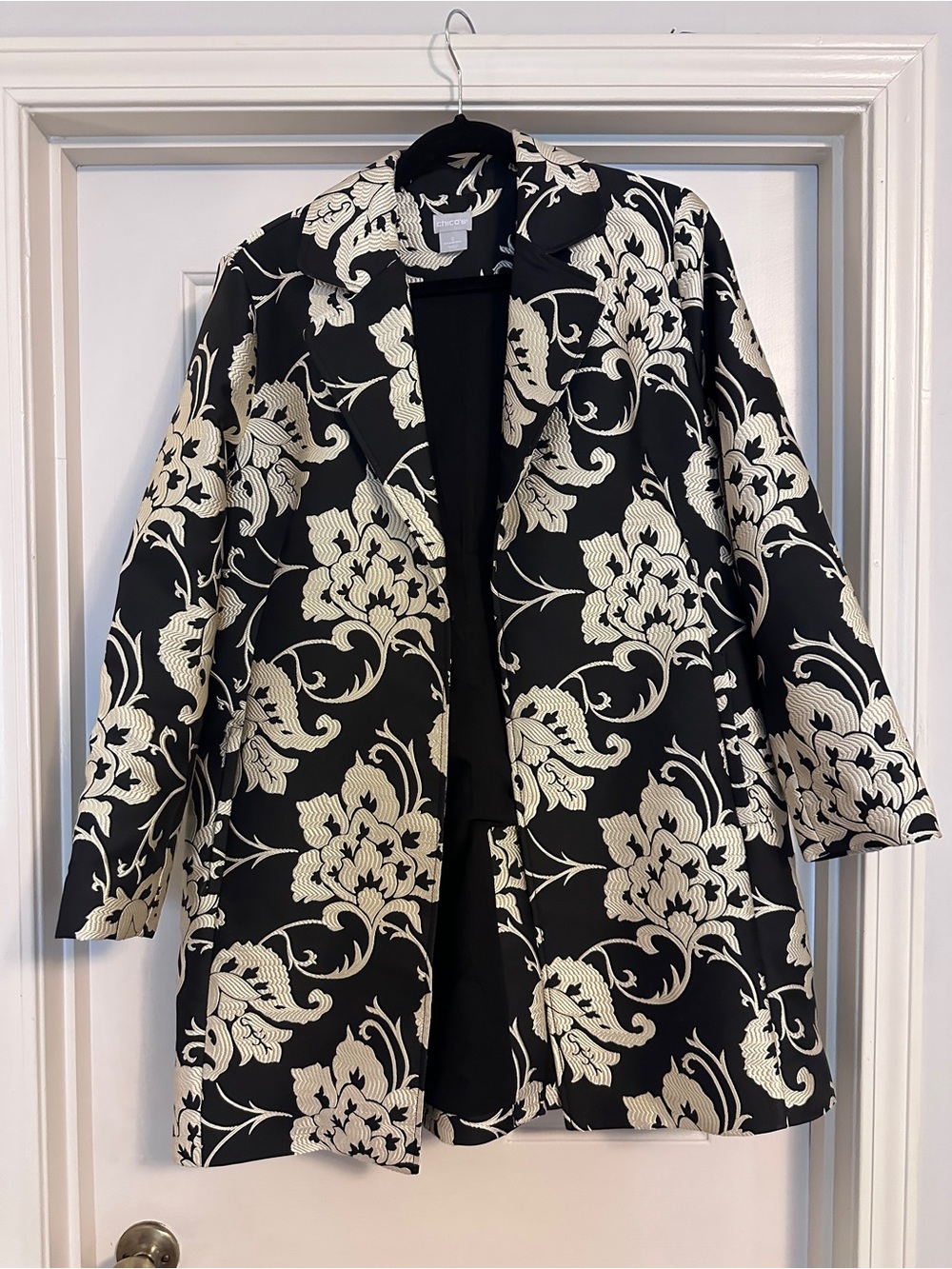 Chico's Black Blazer with Cream Floral Jacquard Coat
